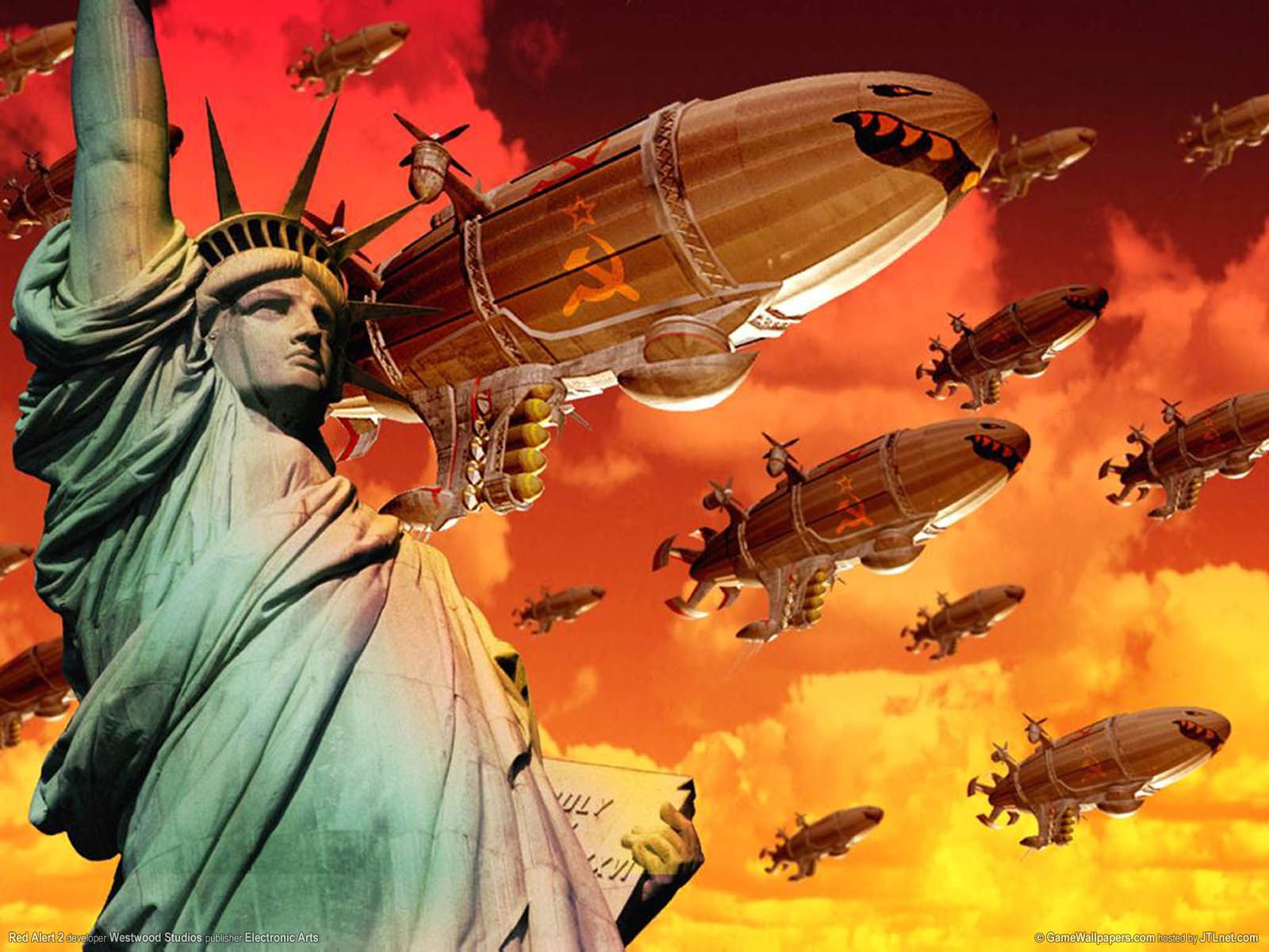 Command and Conquer Red Alert 2 artwork featuring Soviet and Allied forces